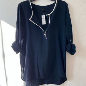 Ann Taylor NWT, Silk Tunic w/piping detail, Sz Med